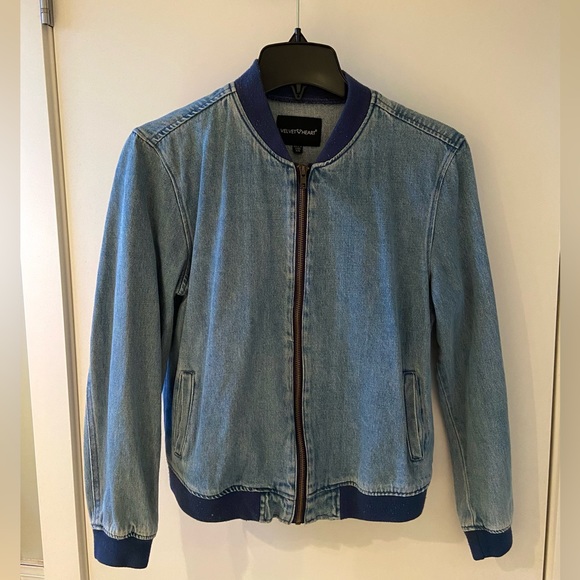 Velvet Heart Floral Embroidered Bomber-Stye Jean Jacket - Picture 2 of 6